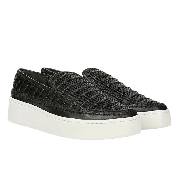 Vince Shoes - VINCE Stafford Platform Black Woven Leather Slip On Sneakers Womens Size 10 / 40